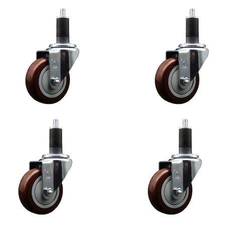 Service Caster 3.5'' Maroon Poly Wheel Swivel 1-1/4'' Expanding Stem Caster Set, 4PK SCC-EX20S3514-PPUB-MRN-114-4